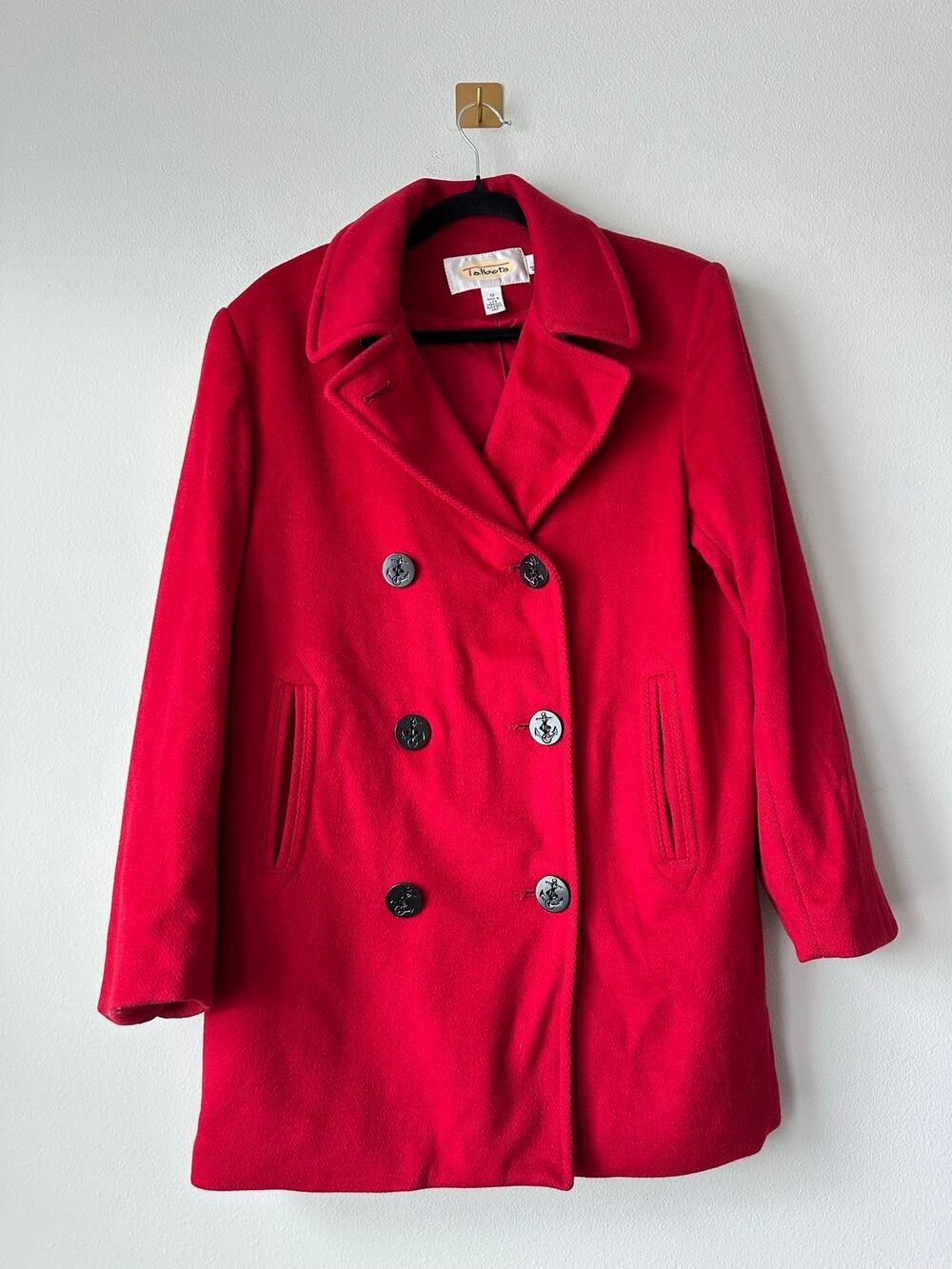 Vintage 90s Talbots Red Wool Peacoat Double Breasted Nautical Anchor Buttons 10